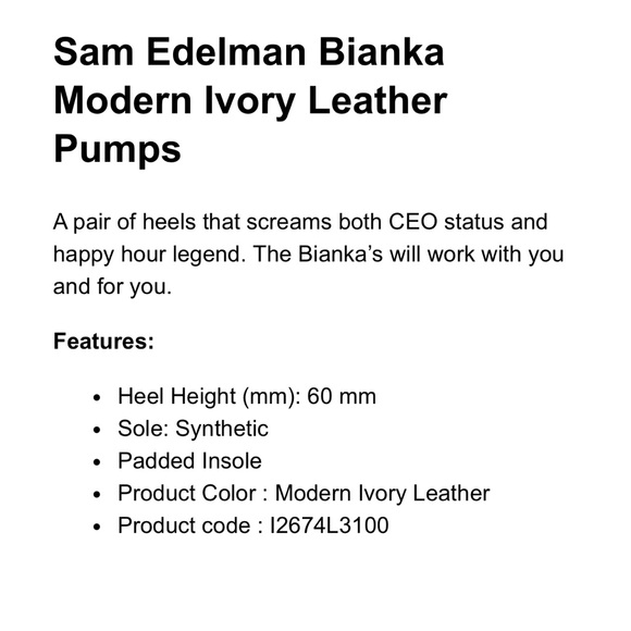 Sam Edelman BIANKA IVORY LEATHER KITTEN HEEL Pointed Toe PUMP NIB NEW sz 9.5 - Picture 13 of 17